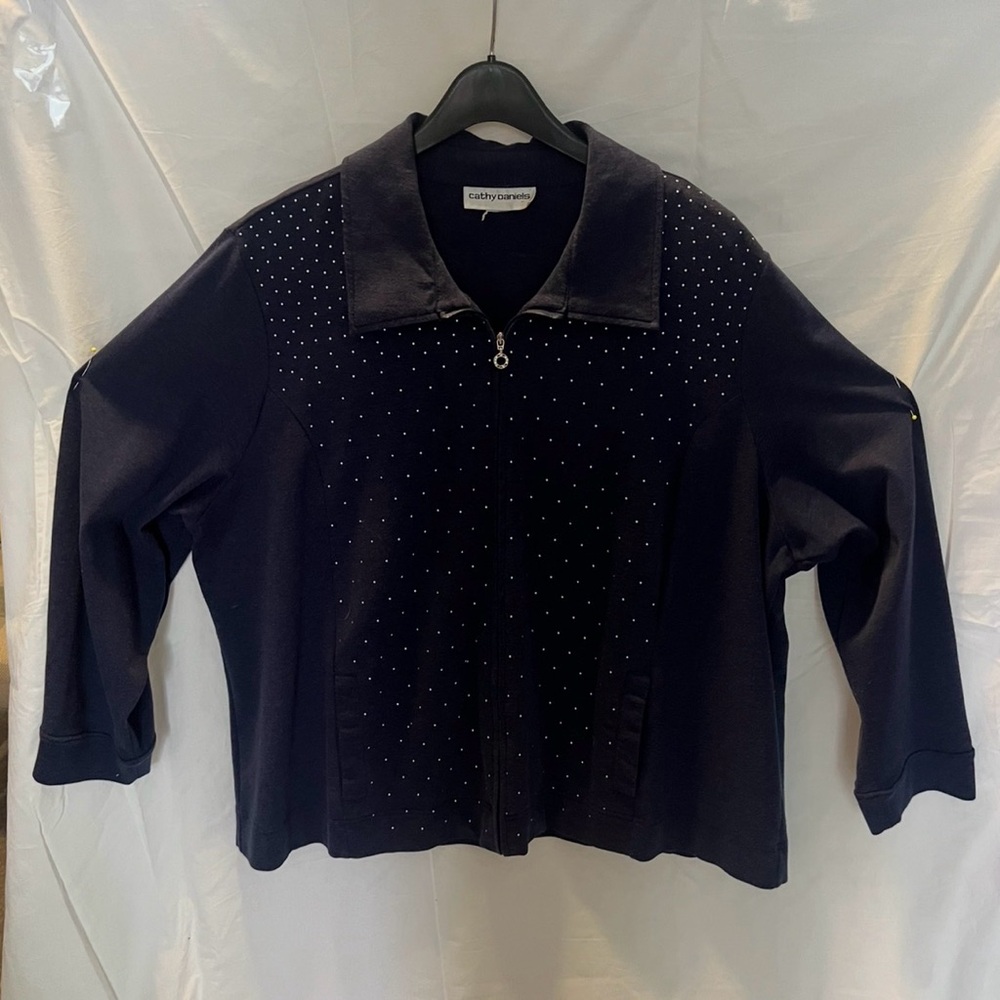 Cathy Daniels Purple, Silver Studded Zip-Up Top